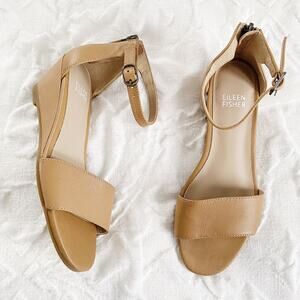 Eileen Fisher Mara Tumbled Leather Wedge Sandal Size 5.5 New